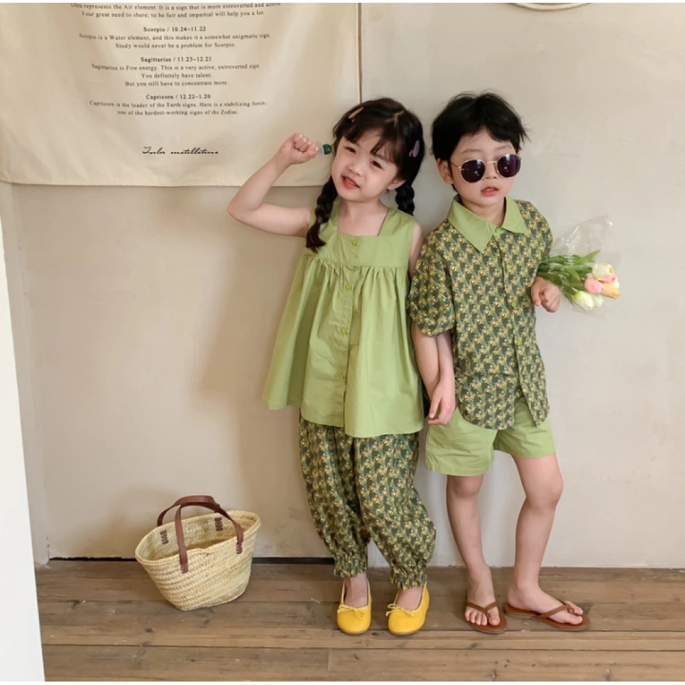Summer New Kids Set Floral Sleeve Shorts Two Piece Suit Boys