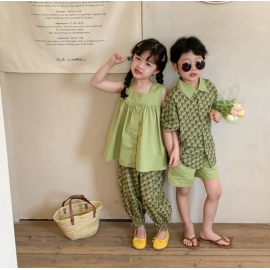 Summer New Kids Set Floral Sleeve Shorts Two Piece Suit Boys