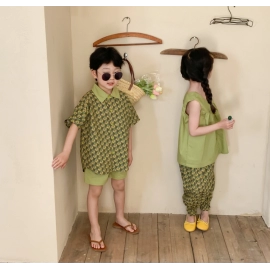 Summer New Kids Set Floral Sleeve Shorts Two Piece Suit Boys